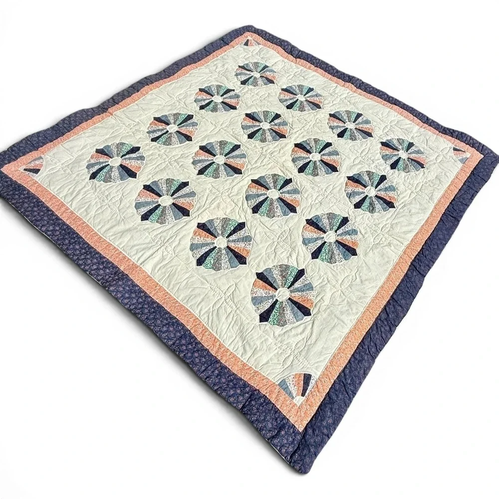 Vintage Handsewn Yo Yo Quilt 76